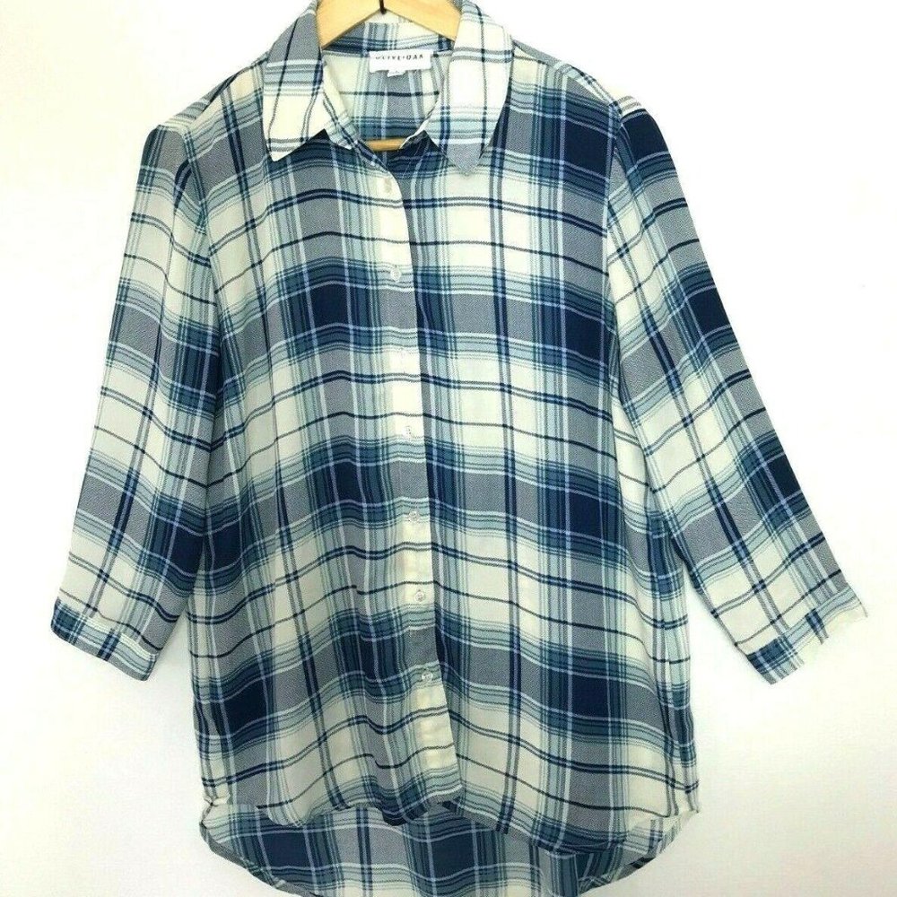OLIVE & OAK Plaid Chiffon Tunic Oversized Blouse